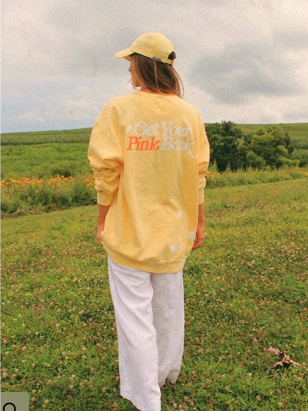 Lindsay Gurk- Get Your Pink Back Yellow Graphic Back-Print Oversized Sweatshirt